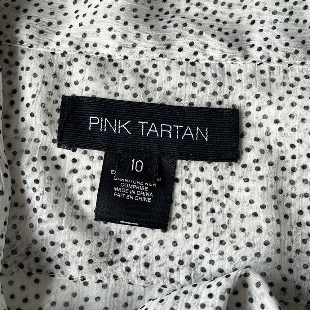 Pink Tartan polka dot bow ivory white black top - Picture 5 of 12